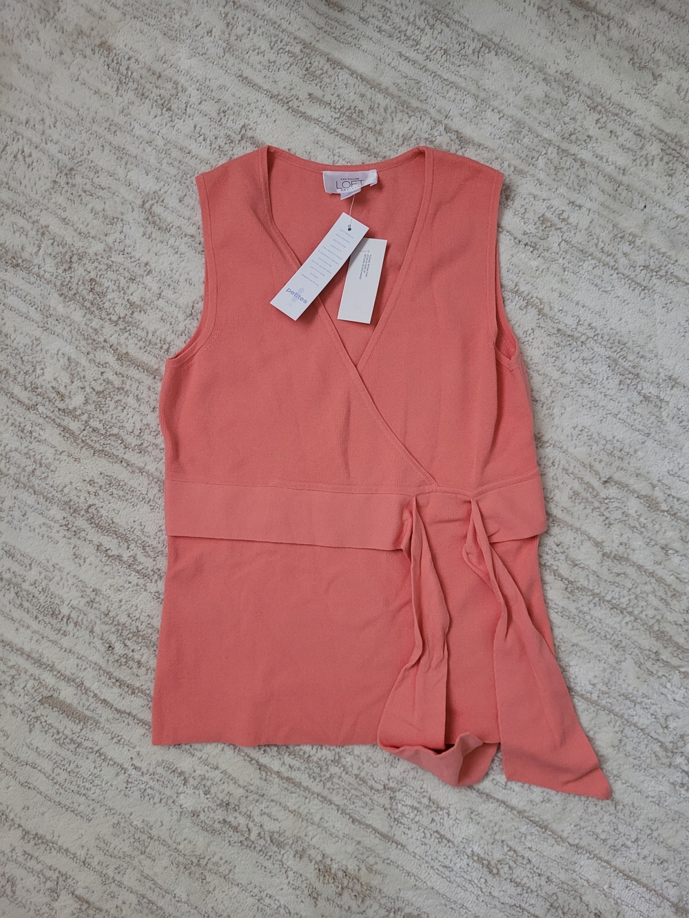 LOFT Coral Pink Sleeveless Knit Top with Side Tie Detail